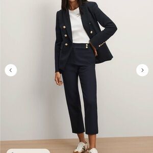 Veronica Beard Dark Blue Blazer with Gold Accents + Renzo Crest Button Pant